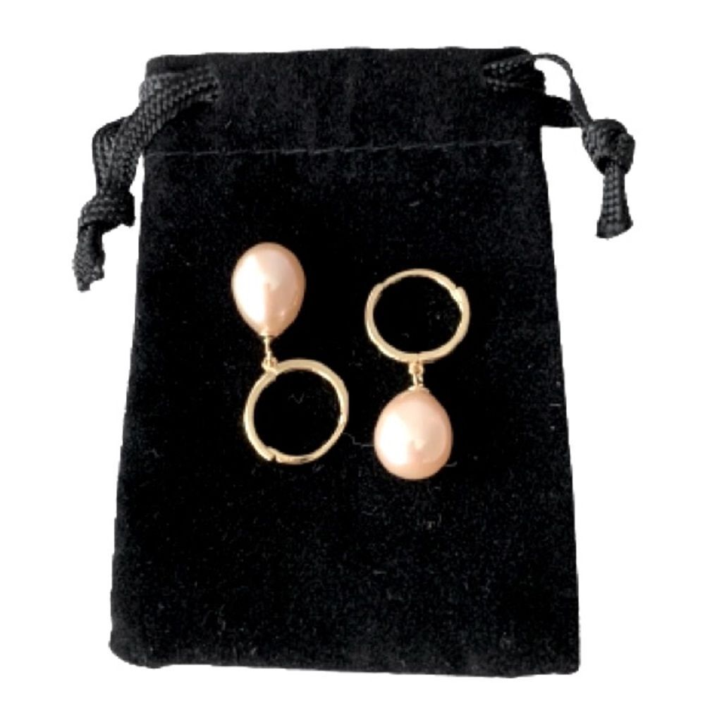Men’s Pink Freshwater Pearl Drop Earrings Gold Tone